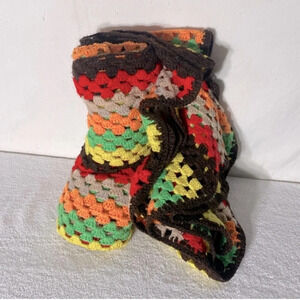 Vintage Handmade Striped Crochet Afghan  Throw Blanket